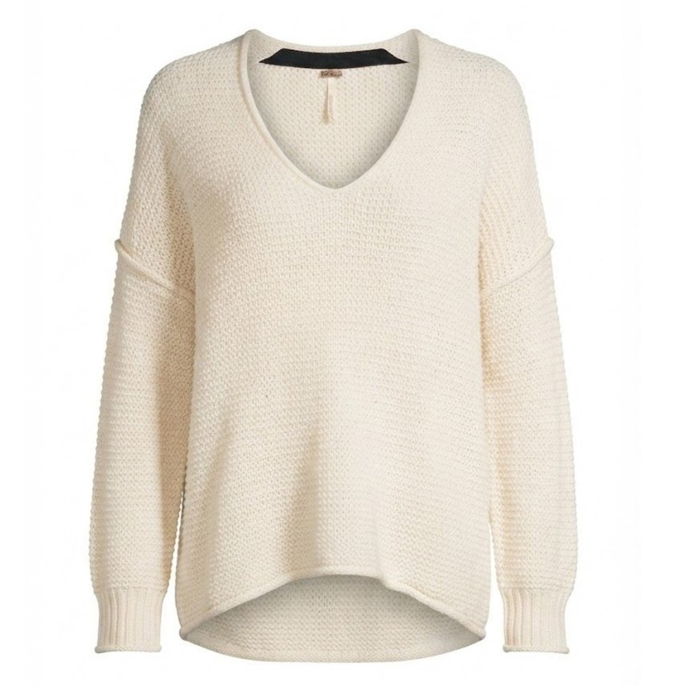 Free People Medium V-Neck Oversized Soft‎ Fuzzy Alpaca Blend Sweater Cream